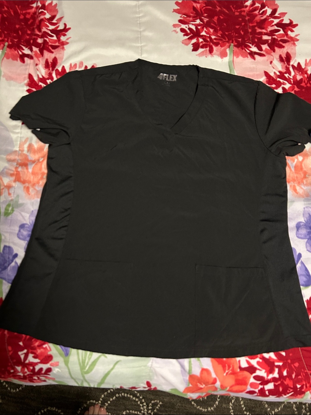 A-Flex Women's Black V-Neck Short Sleeve Scrub Top